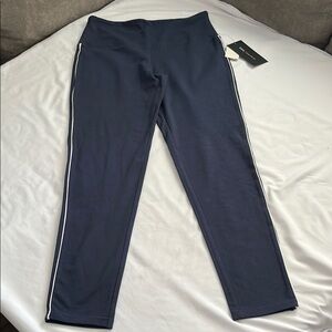 Navy Blue Leggings with White Stripe